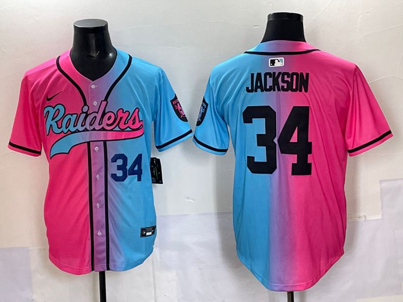 Men 2025 Oakland Raiders 34 Jackson Blue pink Nike Limited NFL Jersey 002